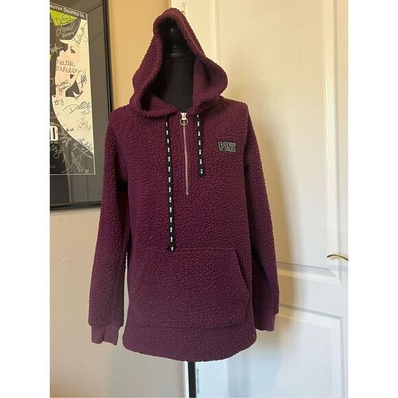 Victoria's Secret PINK burgundy sherpa hoodie - Picture 1 of 3